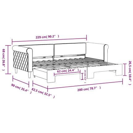 daybed med udtræk 80x200 cm velour sort
