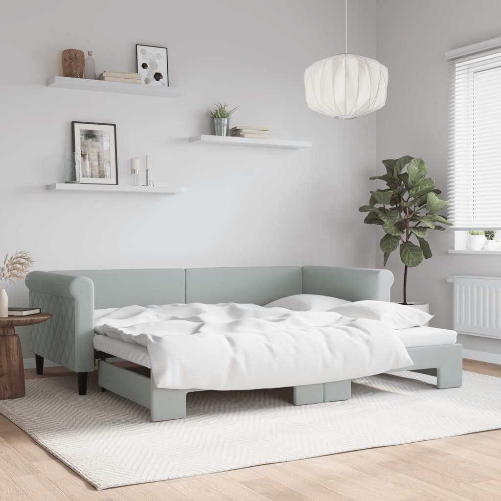 daybed med udtræk 90x200 cm velour lysegrå billede