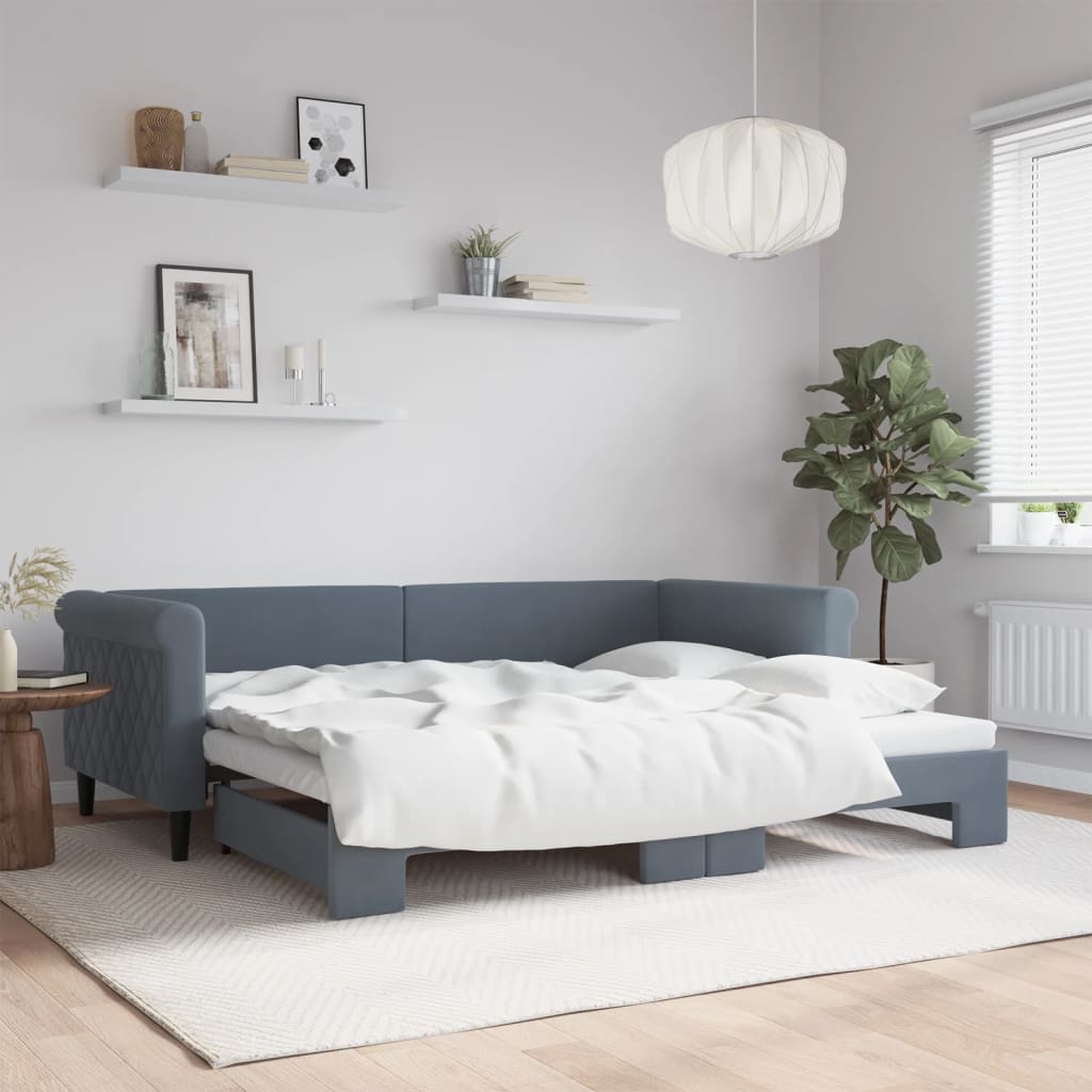 Daybed Velour Mørkegrå - med udtræk / 90 x 200 cm