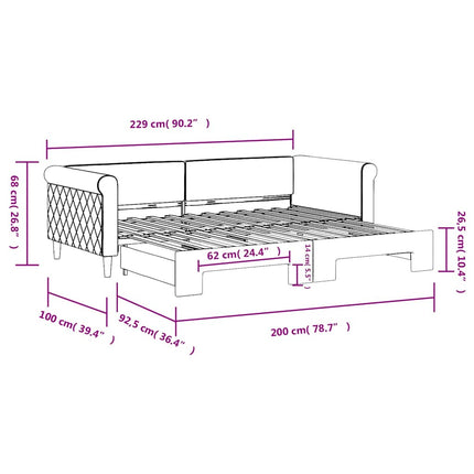 daybed med udtræk 90x200 cm velour mørkegrøn