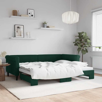 daybed med udtræk 90x200 cm velour mørkegrøn