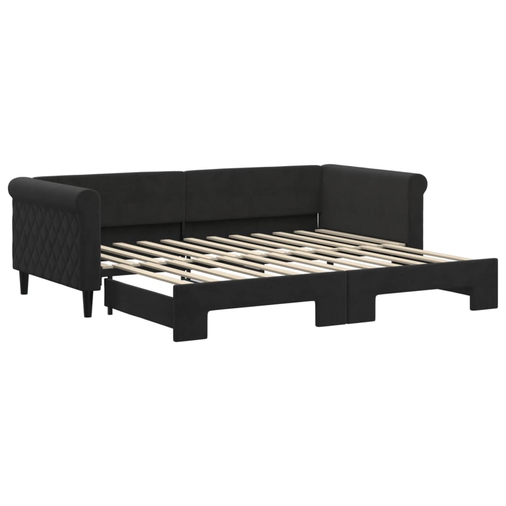 daybed med udtræk 90x200 cm velour sort