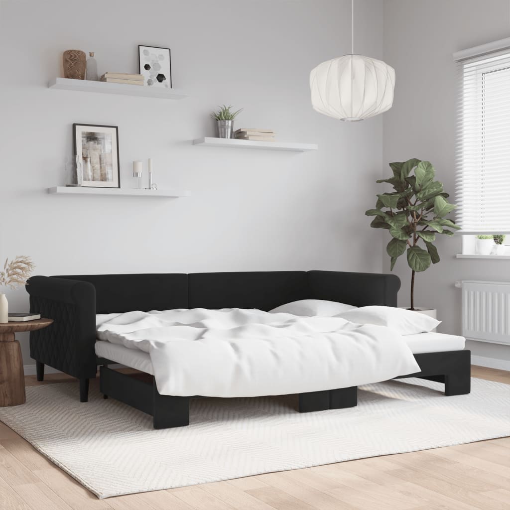 daybed med udtræk 90x200 cm velour sort