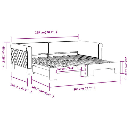daybed med udtræk 100x200 cm velour blå
