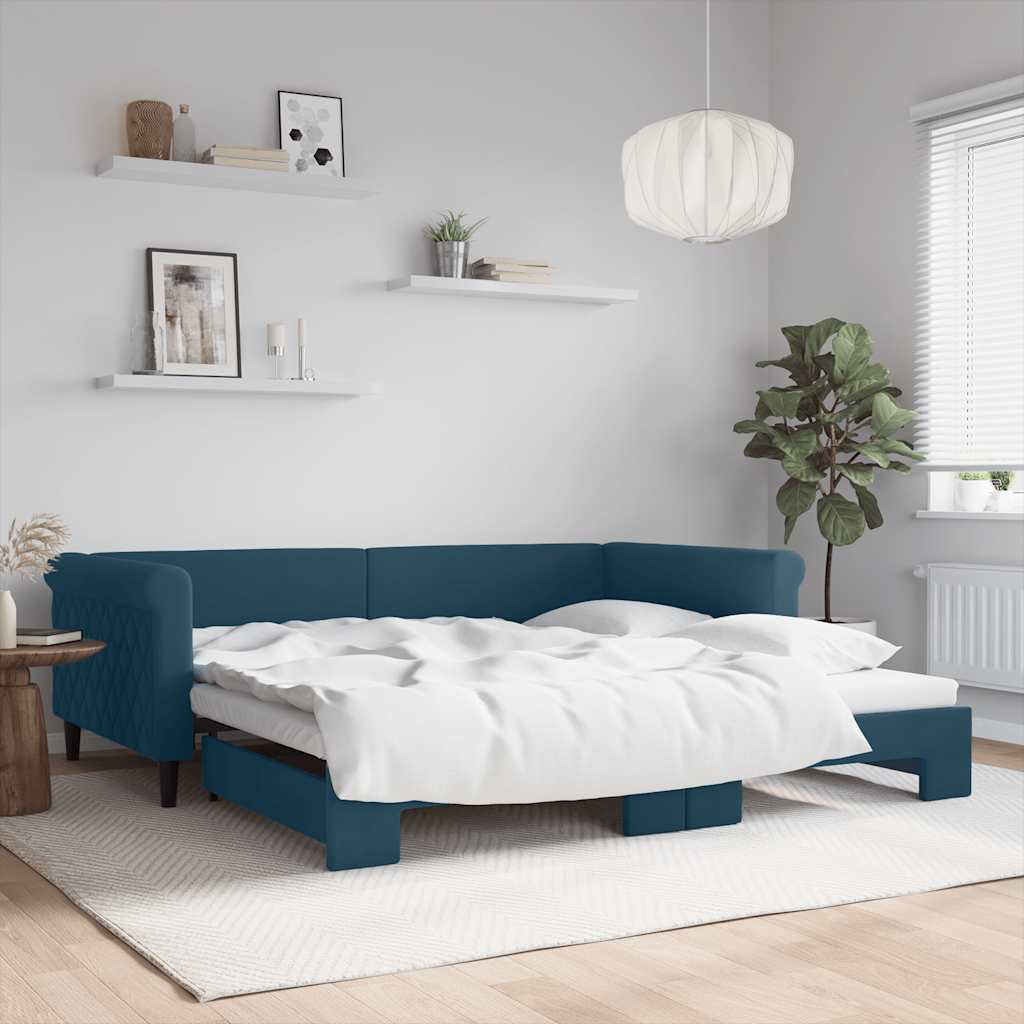 Daybed Velour Blå - med udtræk / 100 x 200 cm