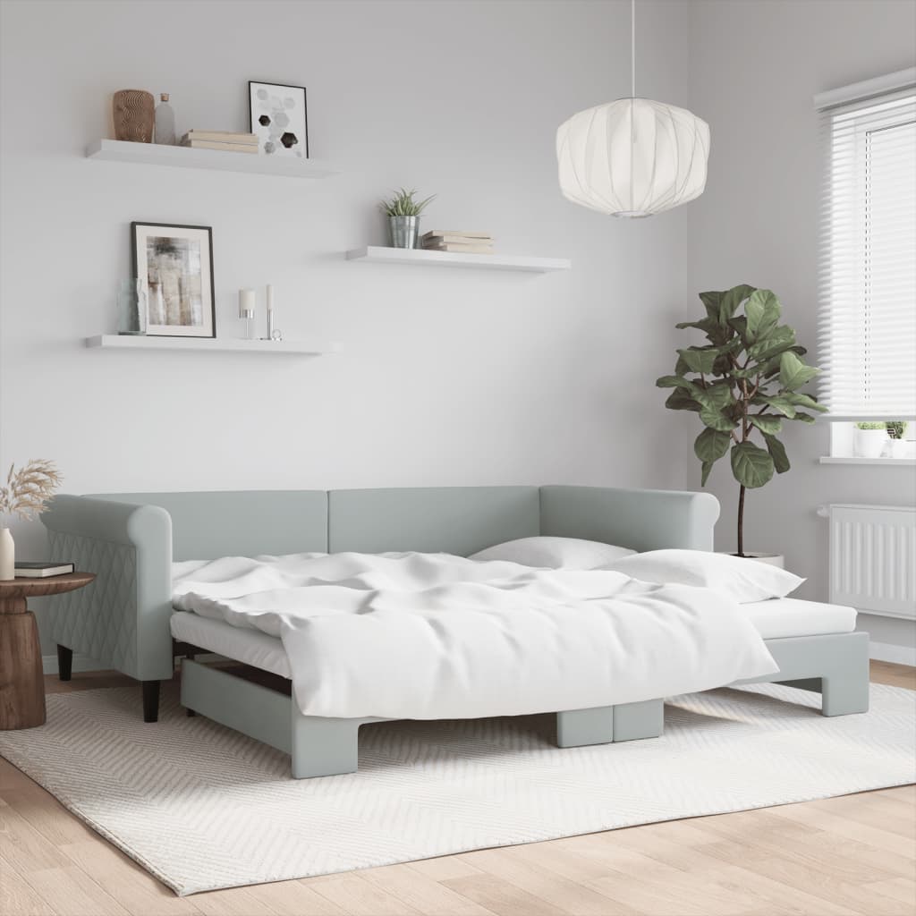 Daybed med udtræk 100×200 cm i velour - lysegrå