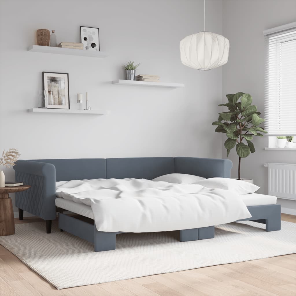 Daybed Velour Mørkegrå - med udtræk / 100 x 200 cm
