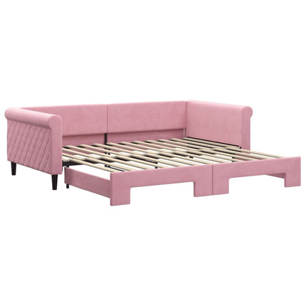 daybed med udtræk 100x200 cm velour lyserød