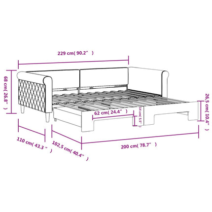 daybed med udtræk 100x200 cm velour lyserød