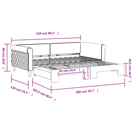 daybed med udtræk 100x200 cm velour sort