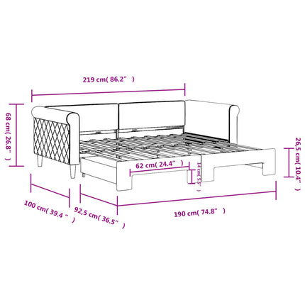 daybed med udtræk 90x190 cm velour lysegrå