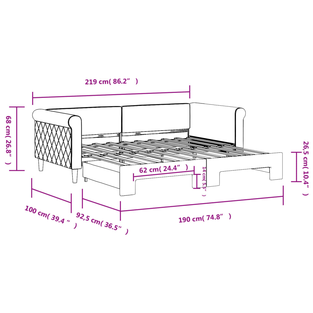 daybed med udtræk 90x190 cm velour mørkegrå