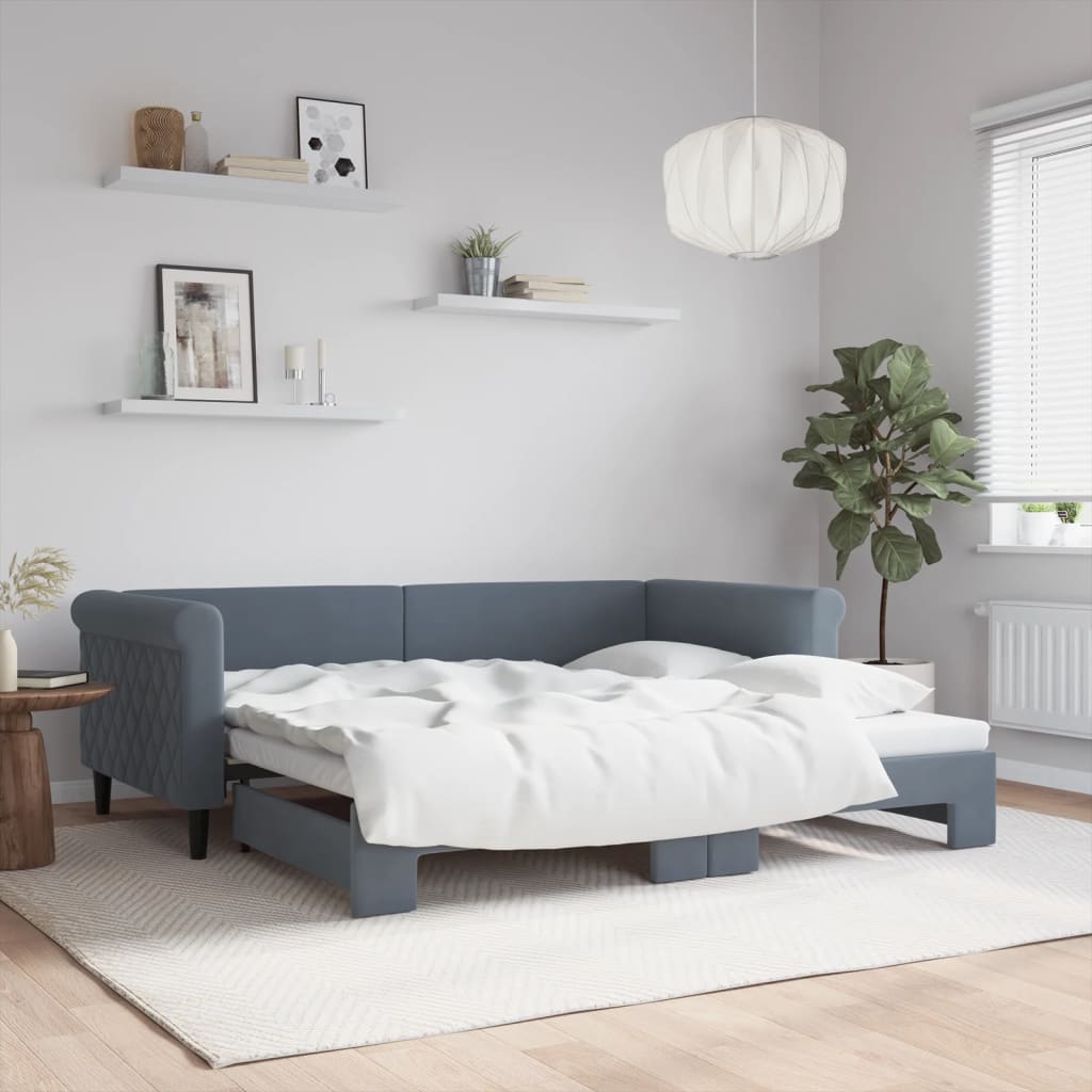 Daybed Velour Mørkegrå - med udtræk / 90 x 190 cm