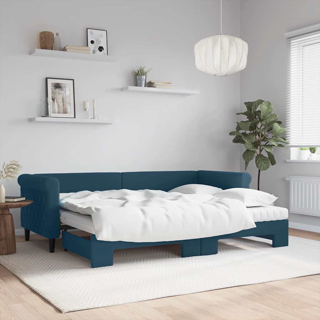daybed med udtræk og madras 80x200 cm velour blå