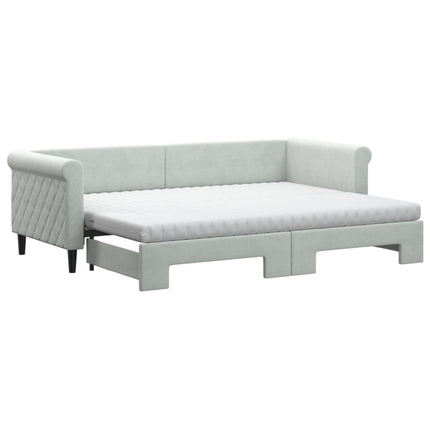 daybed med udtræk og madras 80x200 cm velour lysegrå