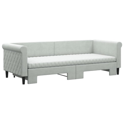 daybed med udtræk og madras 80x200 cm velour lysegrå