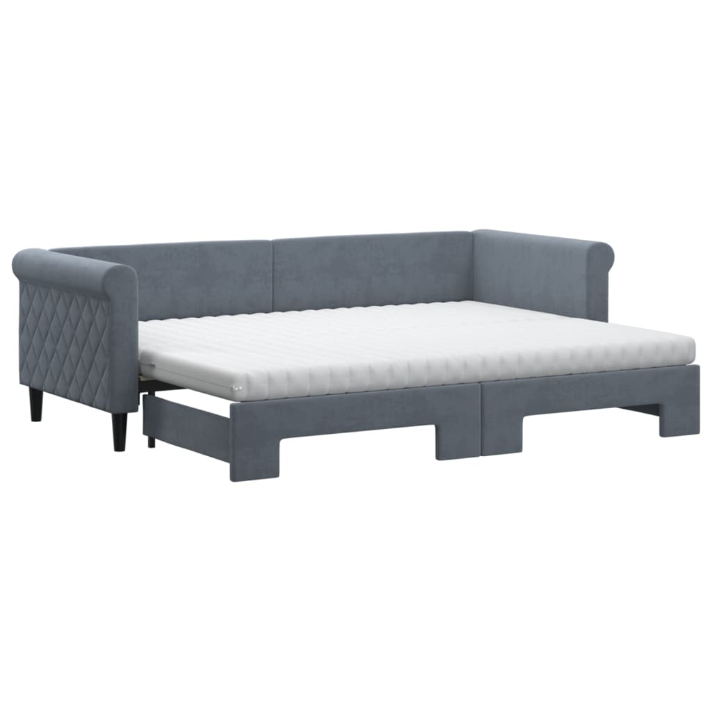 daybed med udtræk og madras 80x200 cm velour mørkegrå
