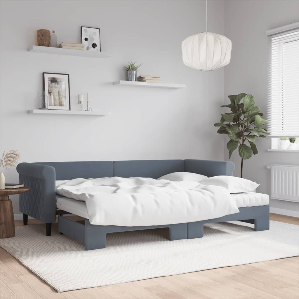 daybed med udtræk og madras 80x200 cm velour mørkegrå