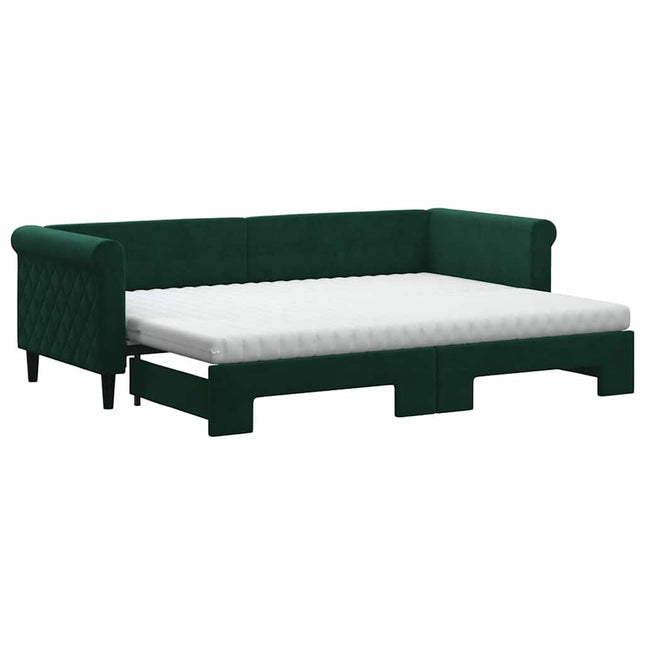 daybed med udtræk og madras 80x200 cm velour mørkegrøn