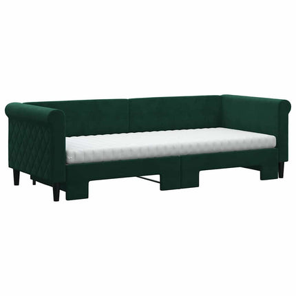 daybed med udtræk og madras 80x200 cm velour mørkegrøn