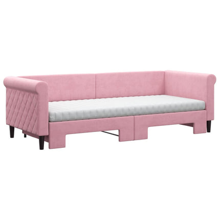 daybed med udtræk og madras 80x200 cm velour lyserød