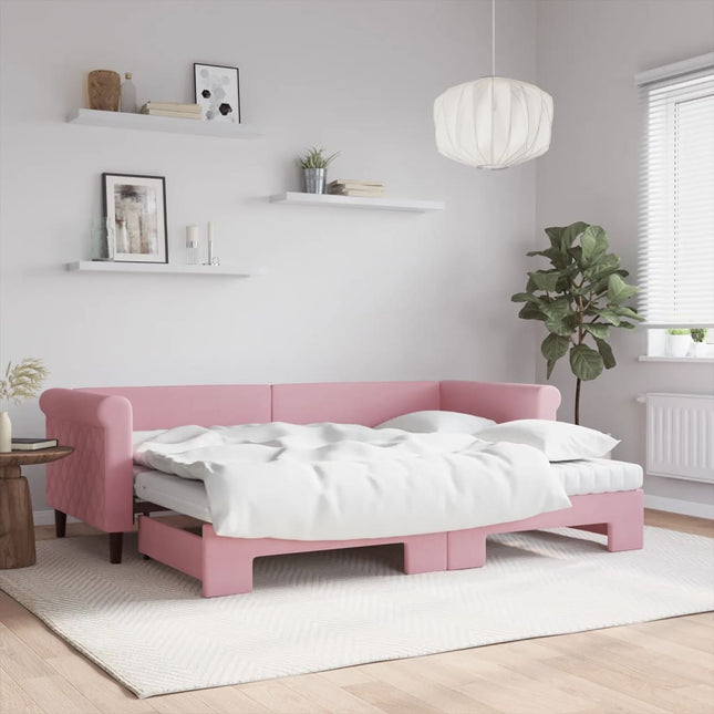 daybed med udtræk og madras 80x200 cm velour lyserød