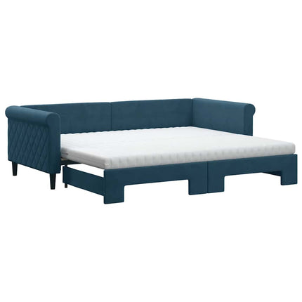 daybed med udtræk og madras 90x200 cm velour blå