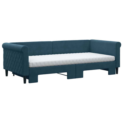daybed med udtræk og madras 90x200 cm velour blå