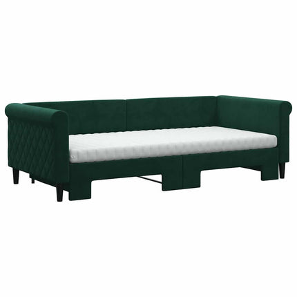 daybed med udtræk og madras 90x200 cm velour mørkegrøn