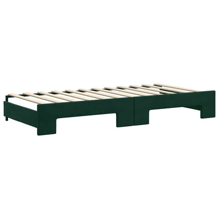 daybed med udtræk og madras 90x200 cm velour mørkegrøn