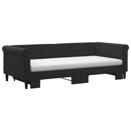 daybed med udtræk og madras 90x200 cm velour sort