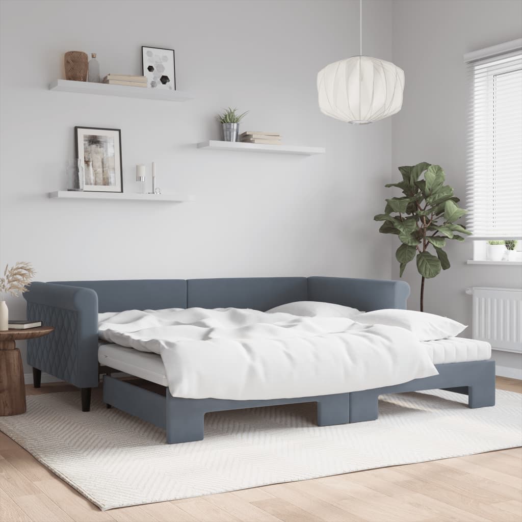 daybed med udtræk og madras 100x200 cm velour mørkegrå billede