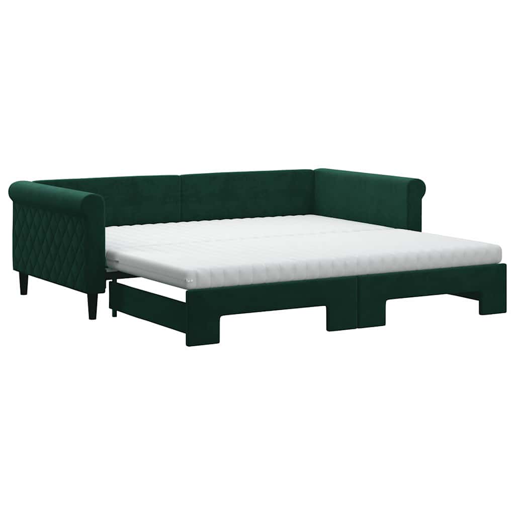 daybed med udtræk og madras 100x200 cm velour mørkegrøn