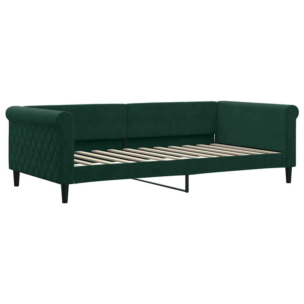 daybed med udtræk og madras 100x200 cm velour mørkegrøn