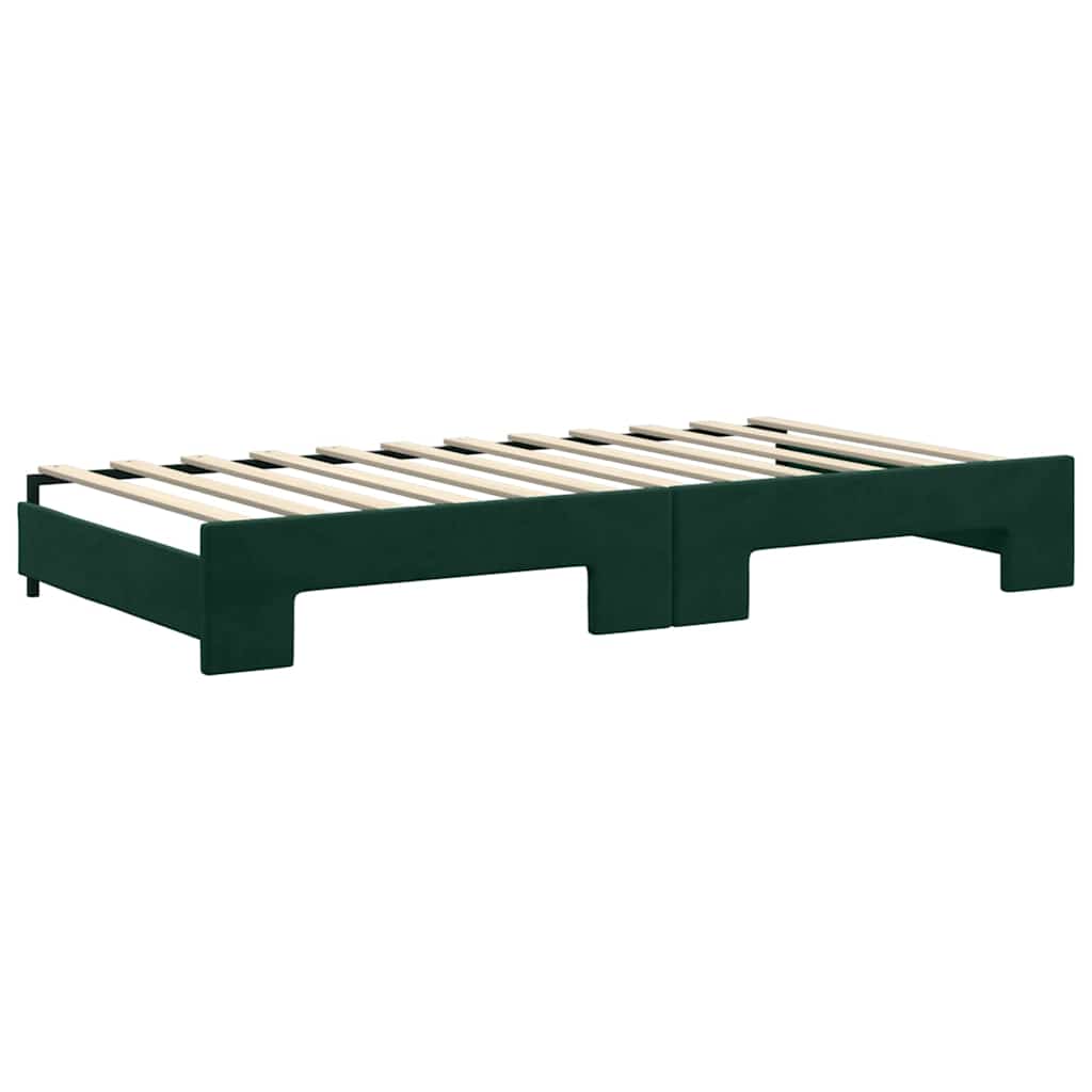 daybed med udtræk og madras 100x200 cm velour mørkegrøn