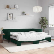 daybed med udtræk og madras 100x200 cm velour mørkegrøn