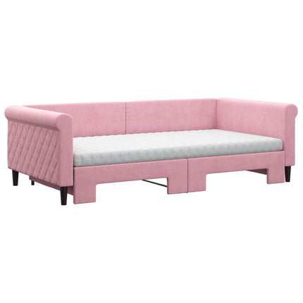 daybed med udtræk og madras 100x200 cm velour lyserød