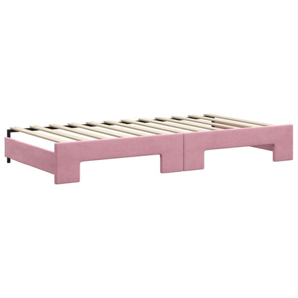 daybed med udtræk og madras 100x200 cm velour lyserød