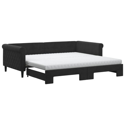 daybed med udtræk og madras 100x200 cm velour sort