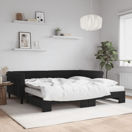 daybed med udtræk og madras 100x200 cm velour sort