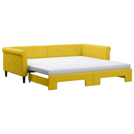 daybed med udtræk og madras 100x200 cm velour gul