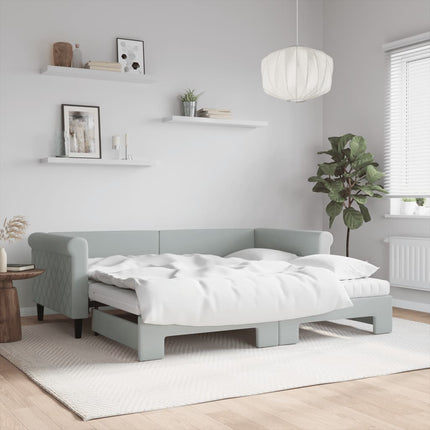 daybed med udtræk og madras 90x190 cm velour lysegrå