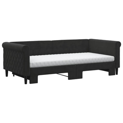 daybed med udtræk og madras 90x190 cm velour sort