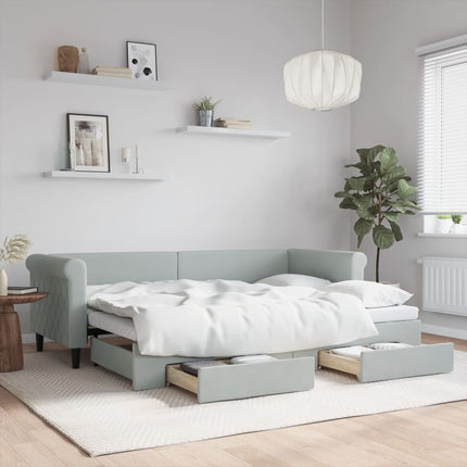 daybed med udtræk og skuffer 80x200 cm velour lysegrå