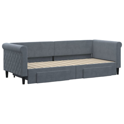 daybed med udtræk og skuffer 80x200 cm velour mørkegrå