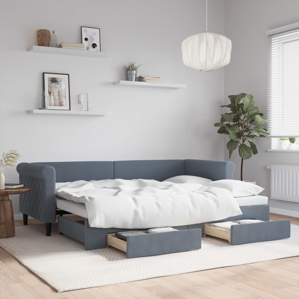 daybed med udtræk og skuffer 80x200 cm velour mørkegrå billede