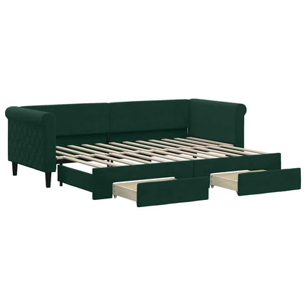 daybed med udtræk og skuffer 80x200 cm velour mørkegrøn