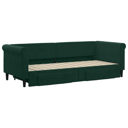 daybed med udtræk og skuffer 80x200 cm velour mørkegrøn
