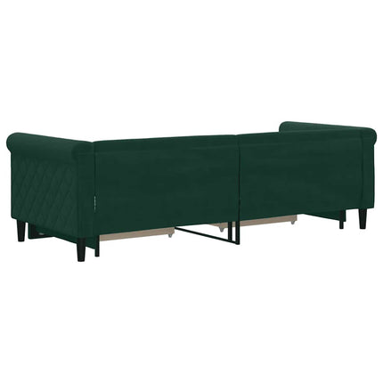 daybed med udtræk og skuffer 80x200 cm velour mørkegrøn