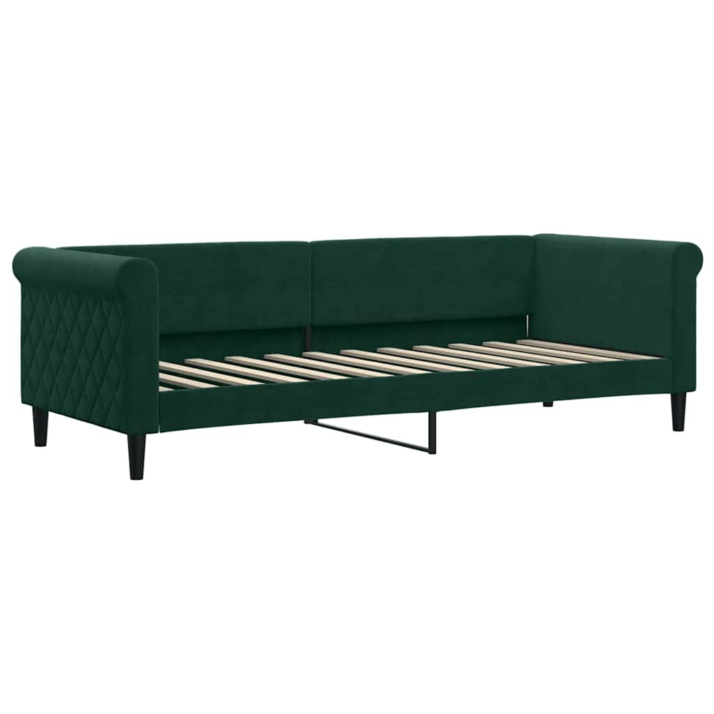 daybed med udtræk og skuffer 80x200 cm velour mørkegrøn